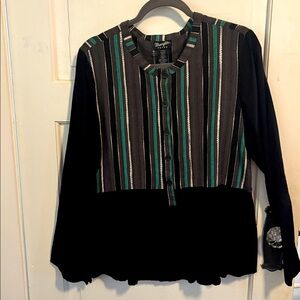 Wrangler Black and Green Striped Blouse